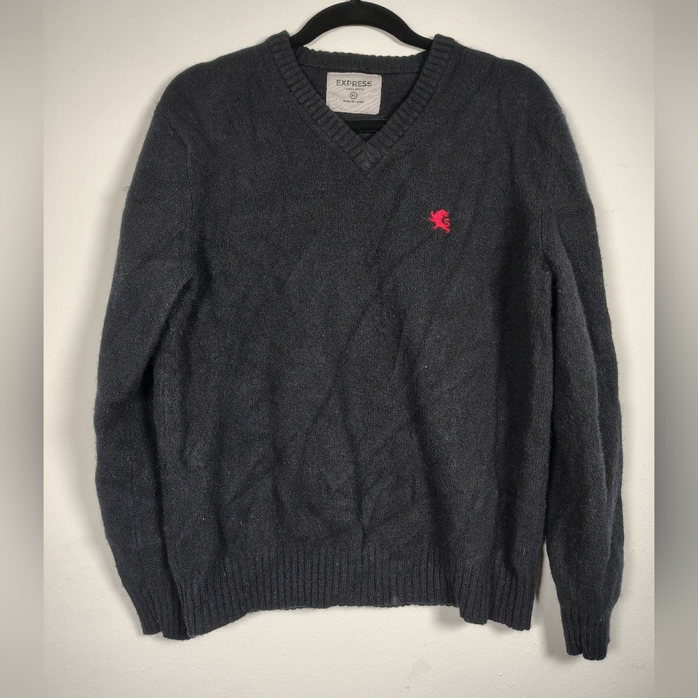 Express Men's 100% Wool V-Neck Sweater in Charcoal Size XL